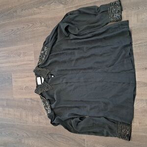Studio 1201 Vintage Black Beaded Silk Blouse